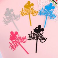 Мики Маус Happy Birthday 5 цвята теърд акрил топер украса за торта пита декорация, снимка 1 - Други - 29134474