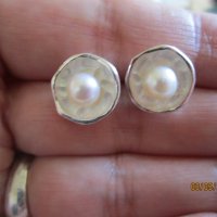 Сребърни обеци с естесвени перли, снимка 1 - Обеци - 42301947