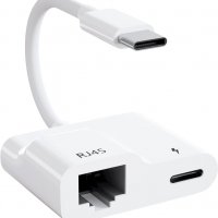 Нов USB C към Ethernet адаптер мрежов конвертор с PD 60W зареждане за MacBook Pro/Air, снимка 1 - Друга електроника - 39681589