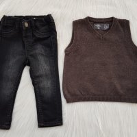 Дънки и пуловер H&M 6-9 месеца, снимка 1 - Комплекти за бебе - 34140304