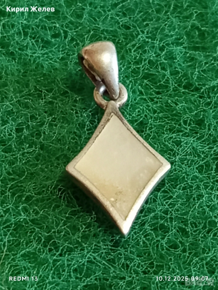 Сребърна ромбовидна висулка с инкростация седеф нежна елегантна 52393, снимка 1