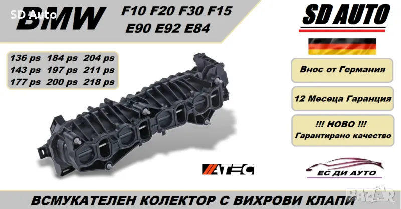Всмукателен Колектор с вихрови Клапи + комплект уплатнения за BMW 2,0d-N47D20, снимка 1