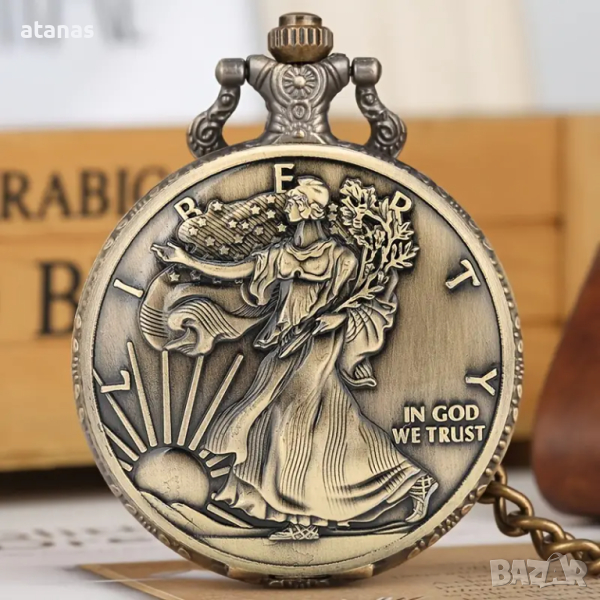  Кварцов джобен часовник със статуята на свободата, снимка 1