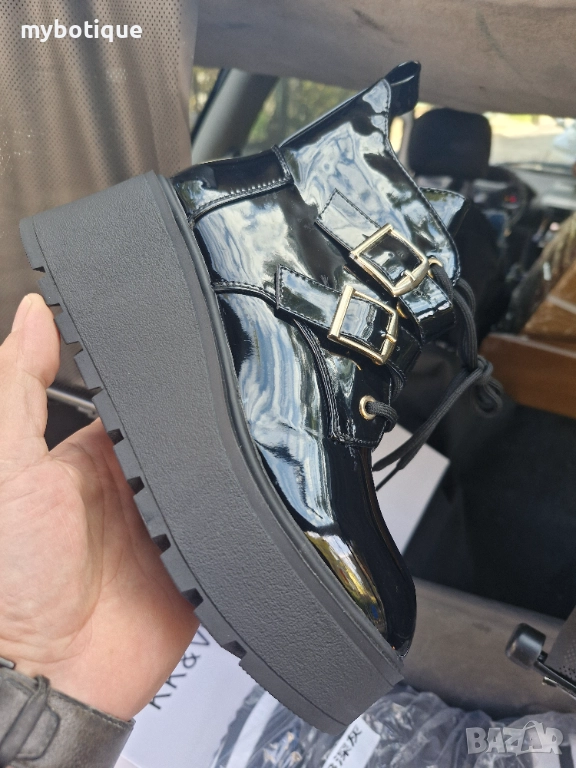 Дамски боти на платформа лак, снимка 1