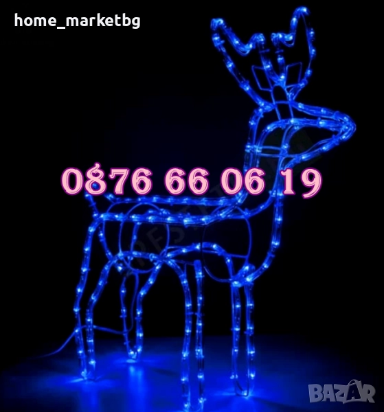 Коледен светещ елен, коледен елен височина 90 см, синя светлина, снимка 1
