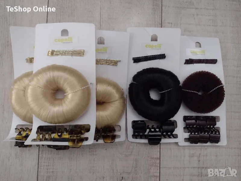 Комплект гъба за коса за кок+фиби и шноли Capelli налични в русо и черно, снимка 1