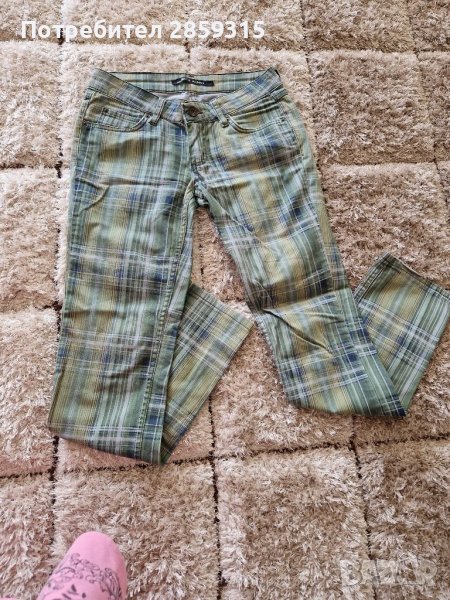 Дамски зелен кариран панталон (прав, тип цигара), снимка 1