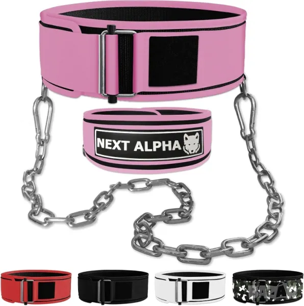 Фитнес колан за вдигане на тежести с верига. XL розов, снимка 1