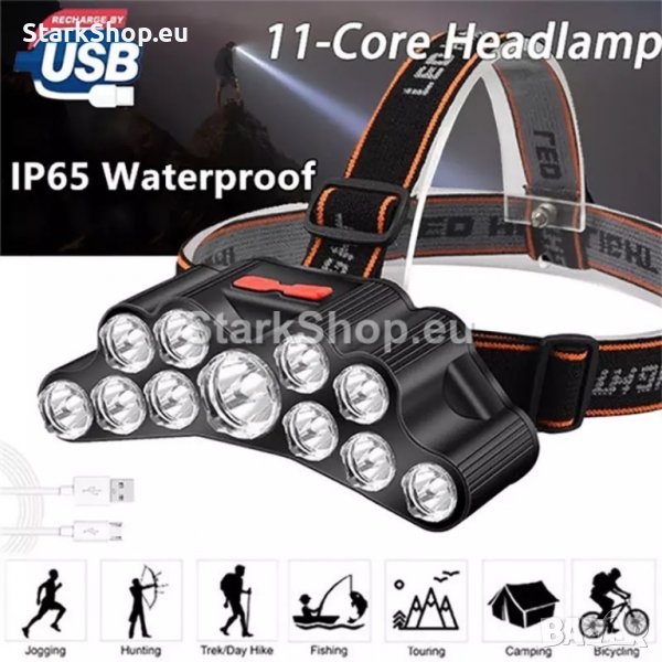 Moщен челник с 11 LED диода и USB, снимка 1