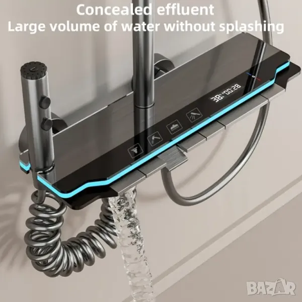 🌟 Луксозен комплект душ система с LED осветление в стил на клавиши на пиано – 4 функции и цифров ди, снимка 1