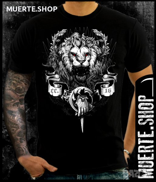 Черна тениска с щампа LION STATUE, снимка 1