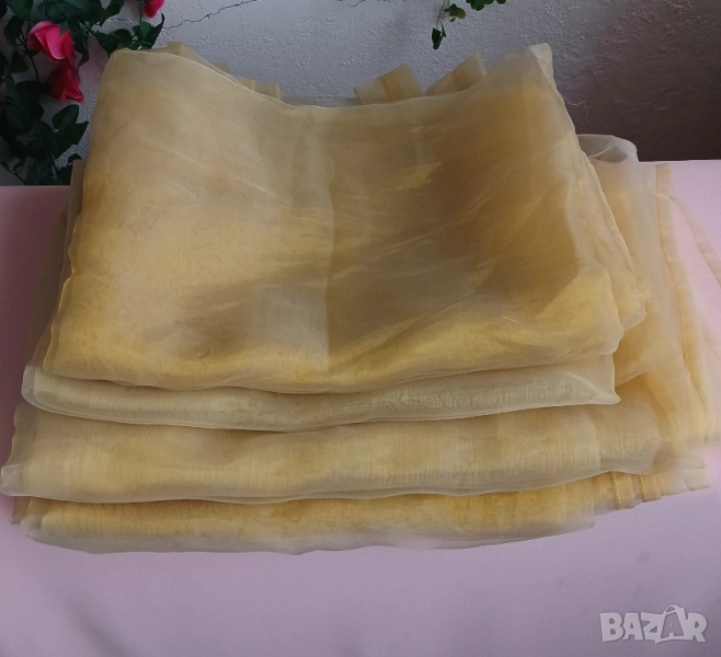 Прозрачни копринени златисти пердета за прозорци., снимка 1