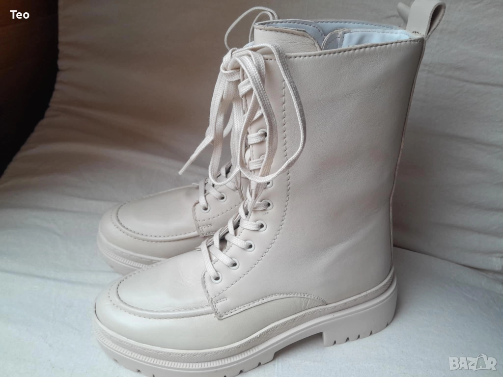 Немски Ботуши Lascana, нови естествена кожа, бели, размер 38 връзки и цип, снимка 1