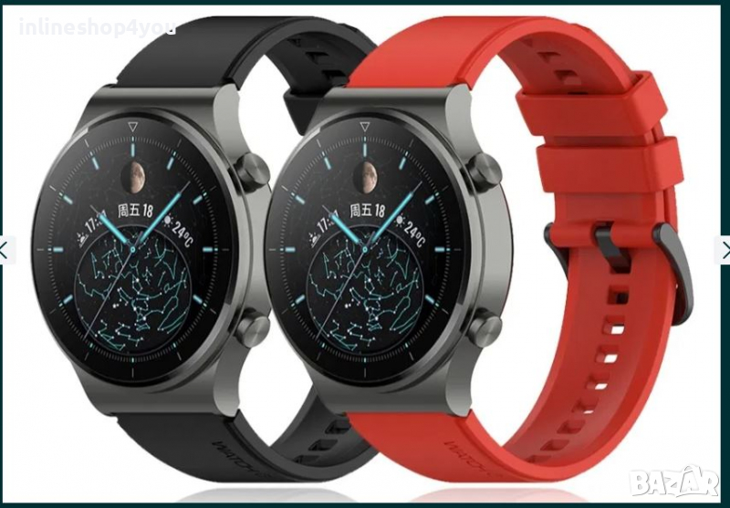 Силиконова Каишка Huawei Watch GT2 GT3 46 48 Samsung Watch4 Active Pro, снимка 1