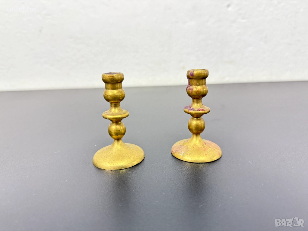 Чифт бронзови миниатюрни свещници. №7695, снимка 1