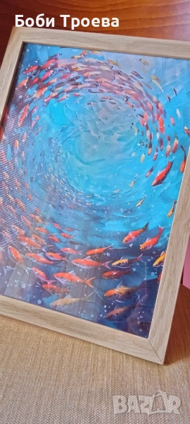 абстрактно платно с подводни риби - Ярки коралови рифове и морски живот, Модерен постер за декорация, снимка 1