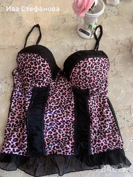 Страхотен еластичен леопардов розов  корсет бюстие 85C , снимка 1