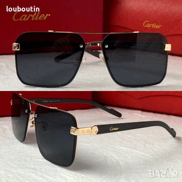 Cartier висок клас мъжки слънчеви очила с дървени дръжки, снимка 1