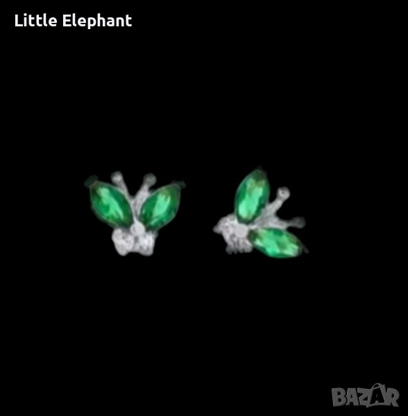 Сребърни обеци butteflies с кристали,green/нови, снимка 1