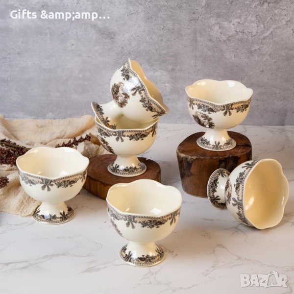 Порцеланов комплект за крем или сладолед, снимка 1