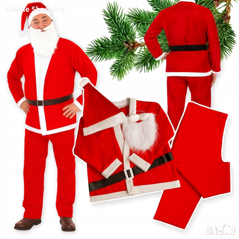 Костюм на дядо Коледа от 5 части, Коледен костюм, универсален размер, снимка 1