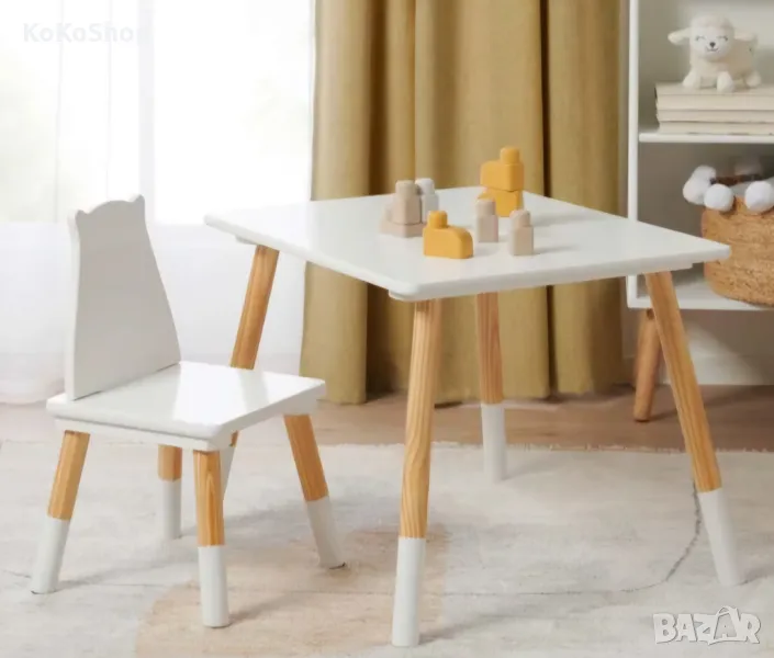 Детска дървена маса със стол/детска маса със стол, снимка 1