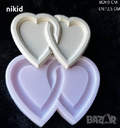 2 големи вплетени сърца сърце рамка силиконов молд форма калъп гипс шоколад декор, снимка 1