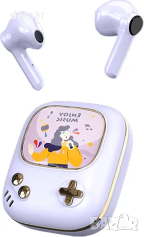 Ретро детски безжични Bluetooth слушалки поставяне в ушите ANCwear розови лилави грамофон, снимка 4 - Безжични слушалки - 47988372