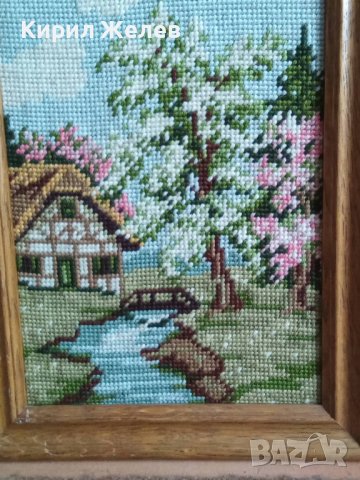 СТАР ГОБЛЕН СЕЛСКА КЪЩА ГЕРМАНИЯ ПАСТОРАЛЕН ПРОЛЕТЕН СЕЛСКИ ПЕЙЗАЖ в ДЪРВЕНА РАМКА 30925 , снимка 5 - Гоблени - 37791358