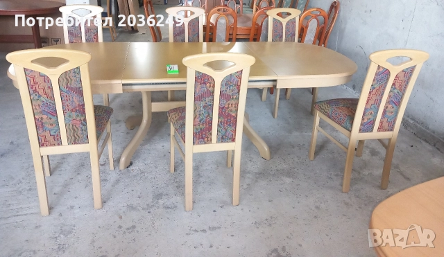 Комплект масивна разтегателна маса с 6 стола и много нива на разтягане- Автомат, снимка 4 - Маси - 52791051