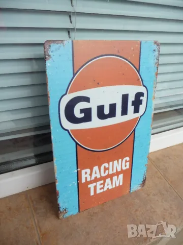 Метална табела Gulf Racing team състезателен отбор тим спонсор състезание, снимка 2 - Рекламни табели - 50145650