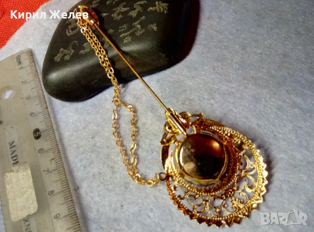 ШАРМАНТНА АРИСТОКРАТИЧНА ПОЗЛАТЕНА РЕТРО СТИЛ БРОШКА АРТ ИГЛА ЗАБОДКА с ФАСЕТИРАН ЦИТРИН 48808, снимка 9 - Други - 48734344