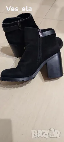 черни велурени ботуши с дебел ток , снимка 3 - Дамски ботуши - 48158782