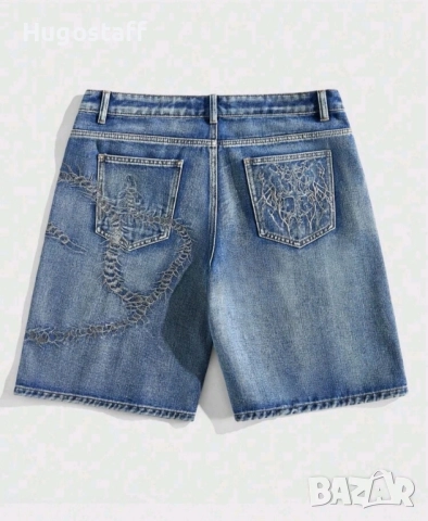 Нови бродирани къси панталони дънки Л, снимка 2 - Дънки - 51546290