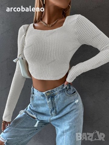 Дамска къса прилепнала секси блуза Walv Fang с дълъг ръкав, 2цвята , снимка 9 - Блузи с дълъг ръкав и пуловери - 42284953