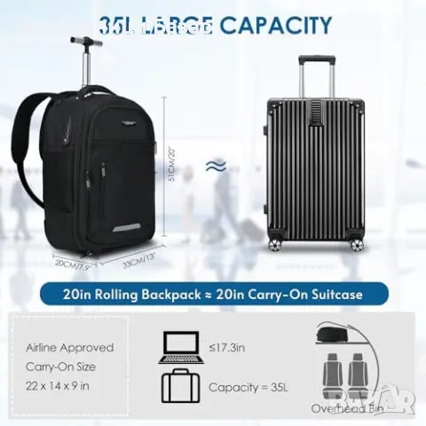 Нова Мултифункционална раница с колела за лаптоп 17 инча, водоустойчива, снимка 4 - Раници - 47992829