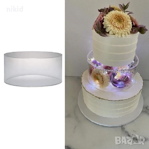 Кръгла прозрачна Акрилна основа етаж блат кутия цилиндър за торта декор пълнеж с цветя осветление