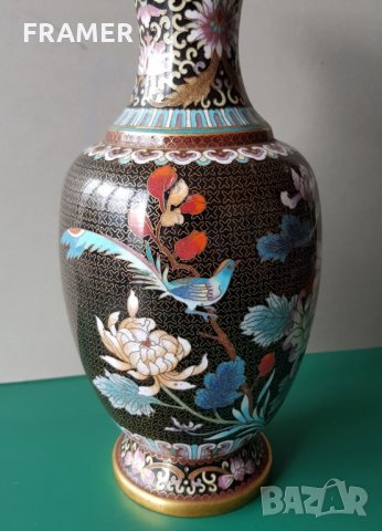 Прекрасна 19ти век Китайска Емайл Клазоне бронзова ваза, снимка 6 - Вази - 31459982