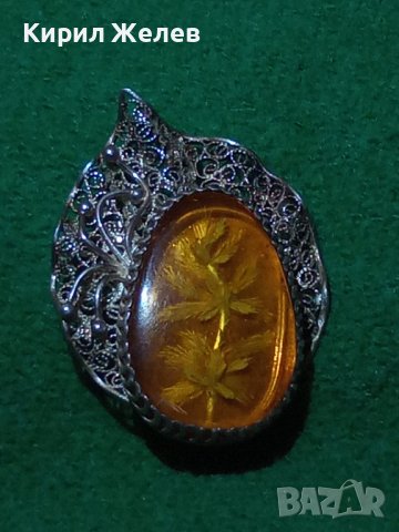 РЕТРО СРЕБЪРНА ФИЛИГРАН със СМОЛА ФЛОРАЛНА БРОШКА ВИСОКА ПРОБА СРЕБРО ГРАНУЛАЦИЯ БИЖУ 8059, снимка 4 - Антикварни и старинни предмети - 30343452