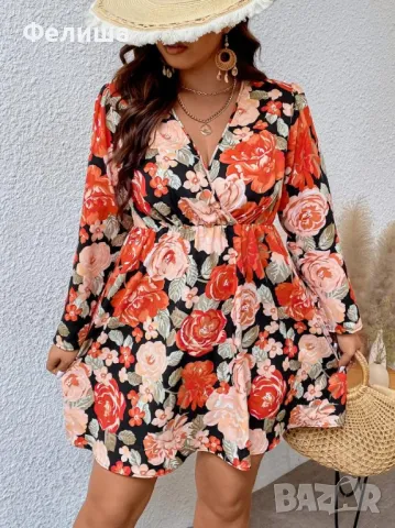 Красив Многоцветен Модел Туника / Рокля с Оранжево Огнени Цветчета, снимка 5 - Туники - 50185310