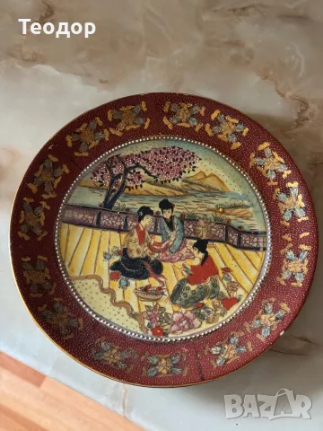 Чиния ръчно рисувана -Сатсума, снимка 4 - Чинии - 49990641