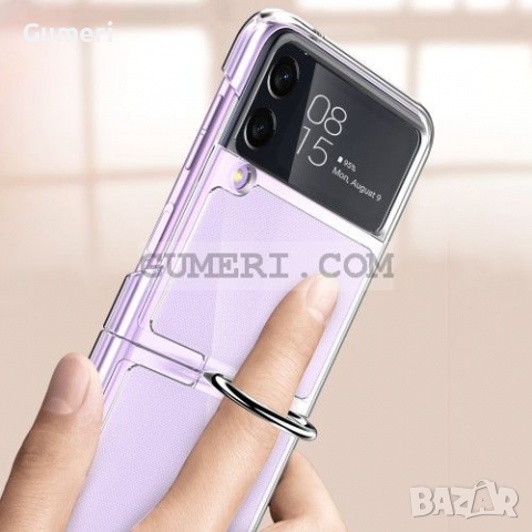 Samsung Galaxy Z Flip3 5G -Твърд Предпазен Кейс с Пръстен - Прозрачен, снимка 16 - Калъфи, кейсове - 36540651