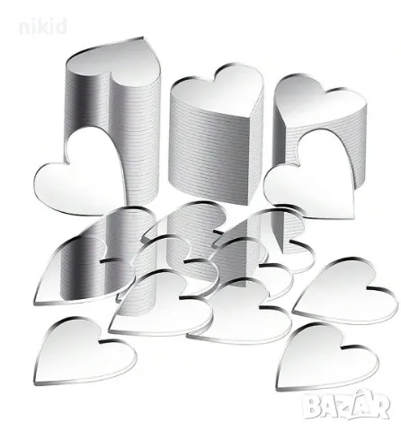 51 бр малки сърца сърце  Огледални акрилни стикери декорация за стена и мебел pvc, снимка 4 - Други - 47857227