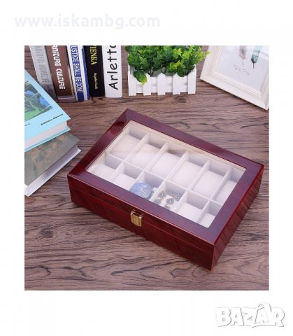 ДЪРВЕНА КУТИЯ С ПРОЗРАЧЕН КАПАК ЗА 12 ЧАСОВНИКА - код 2172, снимка 5 - Подаръци за мъже - 33948026