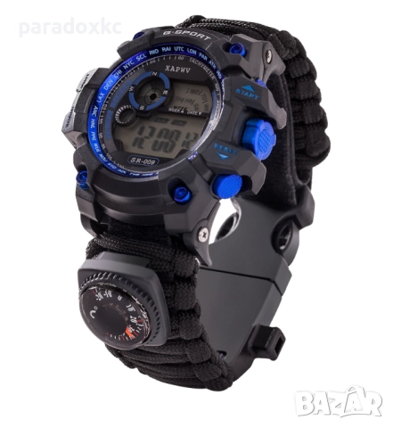 Тактически 7-в-1 Survival Часовник – Водоустойчив до 50 м с Паракорд Гривна, Компас и Кремък