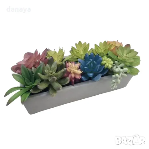 5414 Реалистична саксия с изкуствени сукулентни растения, 23 см, снимка 6 - Изкуствени цветя - 47772145