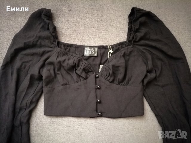 Parallel Lines къса дамска блуза с дълги буфан ръкави в черен цвят р-р M, снимка 8 - Блузи с дълъг ръкав и пуловери - 42193418