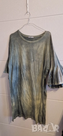 Дамска къса рокля с къс ръкав ЗАРА тип туника размер: М/Л материя: памук цвят: тъмно зелена прикрива