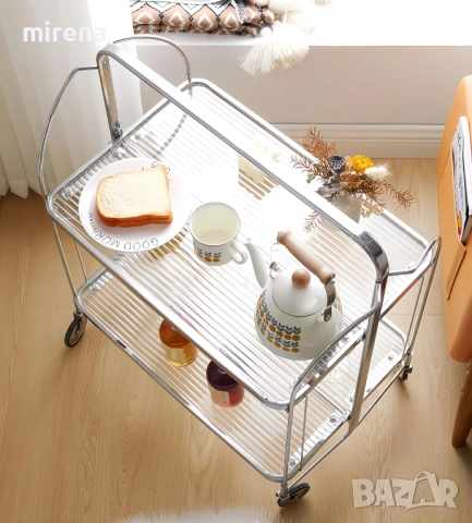 Мобилна сгъваема количка за сервиране, 2-етажна, закалено стъкло 302, снимка 13 - Маси - 51977552