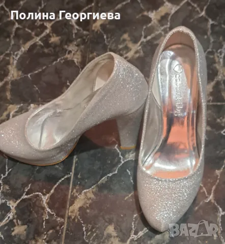 Сребристи обувки 37номер и чанта, снимка 3 - Дамски елегантни обувки - 47913258